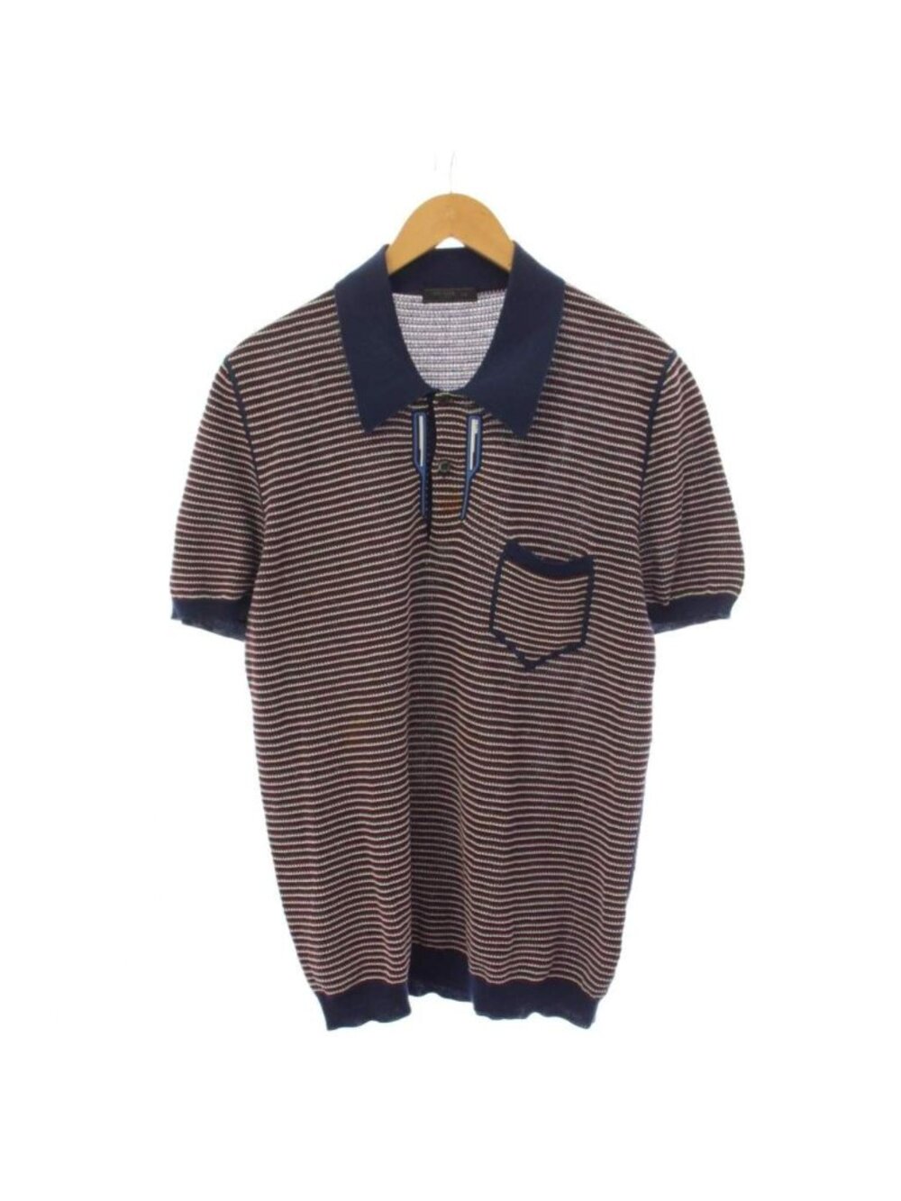 Prada Rubber Patch Polo Shirt Short Sleeve Border Bordeaux Navy Blue 54